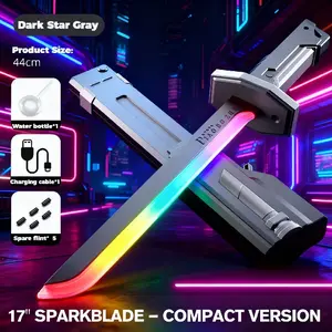 Dark Star Gray Cyberpunk SparkBlade Lightsaber Toy 17" with Sound & Fog Seven-Color Streaming Lights Type-C Rechargeable for Rave Cosplay Display Immersive Experience Neon Design - Portable