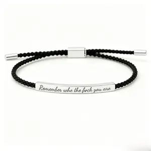 Don't Let The Hard Days Win Bracelet - Remember Who The F You Are Inspirational Bracelet for Women Men, 18K Gold Plated Stainless Steel Engraved Braided Adjustable Up to 10" Motivational Jewelry Gifts