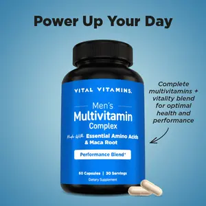 Men’s Multivitamin Performance Blend - with Maca Root, Essential Amino Acids, Ginseng & Saw Palmetto - Daily Energy, Stamina, & Performance Support - 60 Capsules