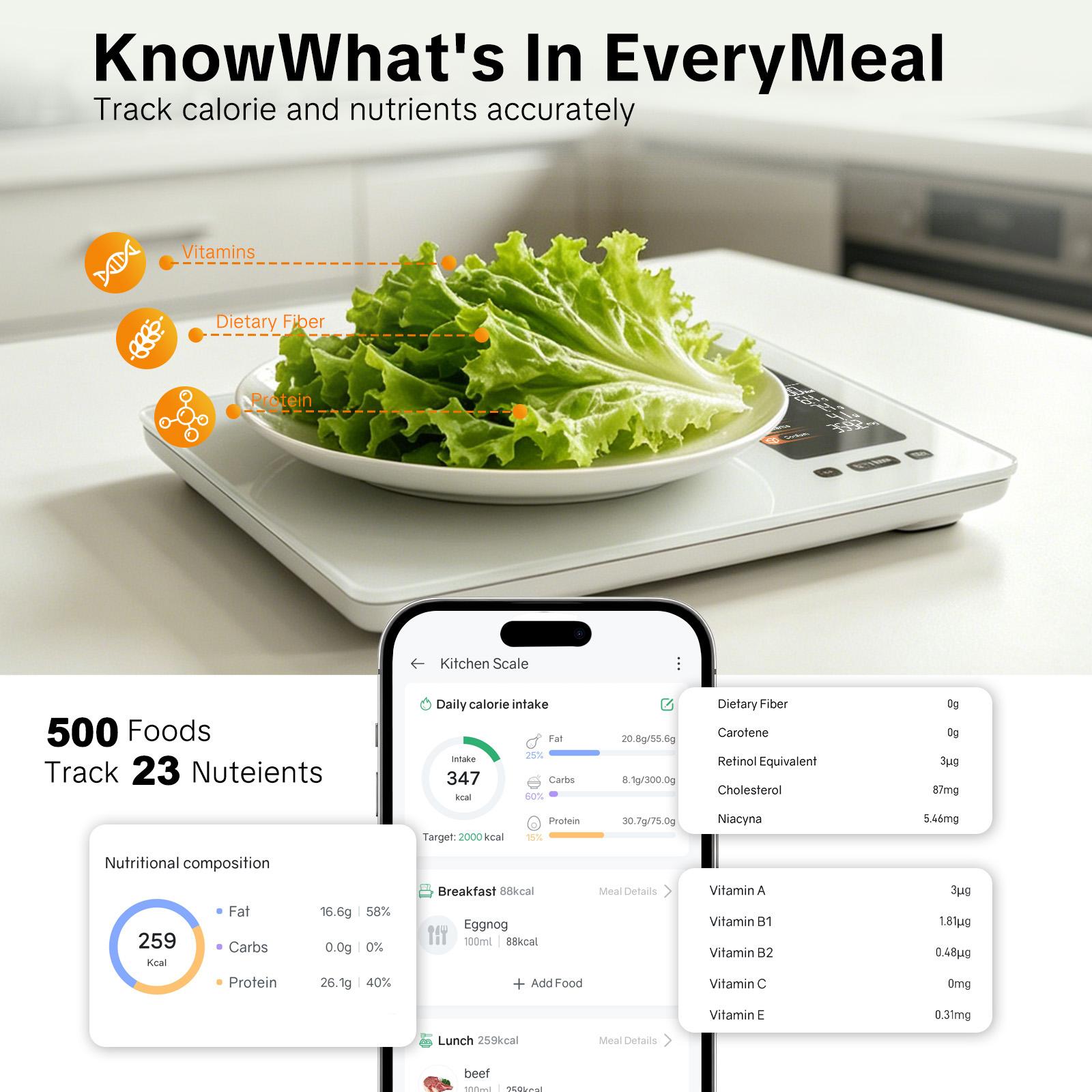 VOOTIK AI Smart Food Scale | 23 Nutrient Facts Auto Scan | Digital Calorie Counter for Meal Prep & Fitness backtoschool