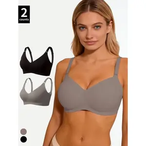 2 Pack Womens Seamless Bra No Underwire Comfort Push Up Bras Buttery Soft Wireless Sports Bra Jelly Bralette Full Coverage Sport Everyday Bra