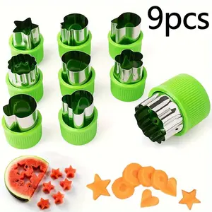 9PCS Stainless Steel Cookie & Vegetable Cutting Set – Mini Fruit and Cookie Embossing Molds for Kids Baking