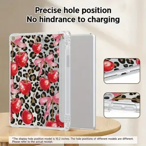 Leopard Print Cherry Bow Transparent Soft iPad Case for iPad 11, compatible with iPad Air 6/5/7, iPad Pro 11-inch, 12.9-inch, iPad Air 13-inch with Pencil Holder, iPad 10 & iPad Mini 7 Series. Slim, Shockproof, Unisex.