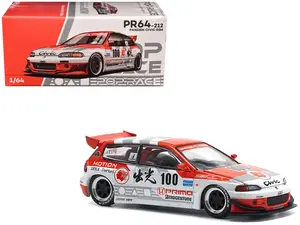 Pandem Civic EG6 V1.5 RHD #100 "Idemitsu Motion Infinite" White and Red with Graphics 1/64 Die Cast Model Car by Pop Race