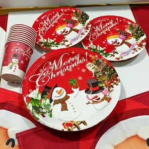 Festive Snowman Theme Party Supplies, 30-Piece Disposable Paper Tableware Set, Includes 9'' & 7'' Plates & Cups, Ideal for Holidays