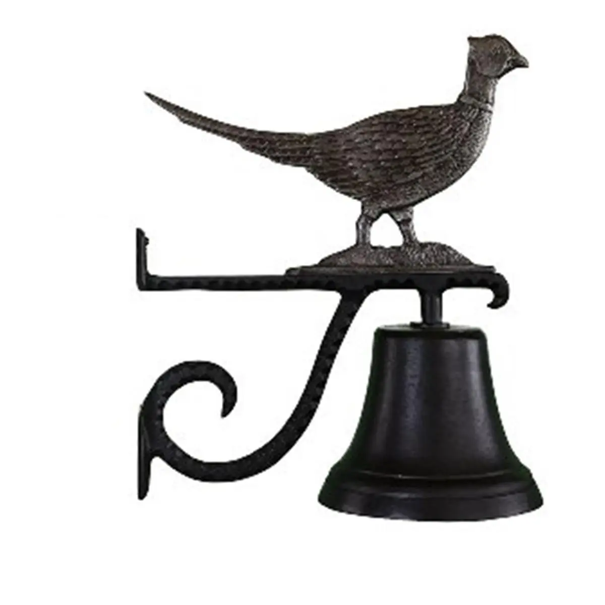 Cast Bell with Cast Aluminum Swedish Iron Pheasant Ornament, 6 in. High, 7.75 in. Diameter Base, Nostalgic Garden Festive Decoration, Sound