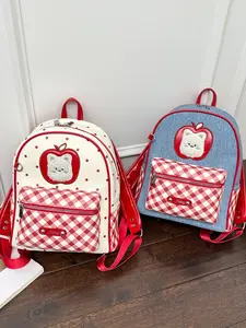 2026 New Summer Cute Apple Cat Plaid Backpack, Cartoon Large Capacity School Bag, Student Commuter Small Backpack, All Seasons