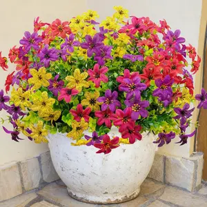 12 Bundles Artificial Flowers for Outdoors UV Resistant Faux Silk Colorful Flowers for Porch Balcony Home (Mix Color)