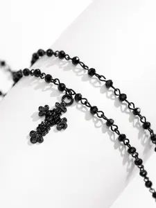 Cross Bell Necklace Dark Hip Hop Style, Evil Punk Fashion Accessory, Versatile Clothing Pendant, Single Layer Round Charm Necklace