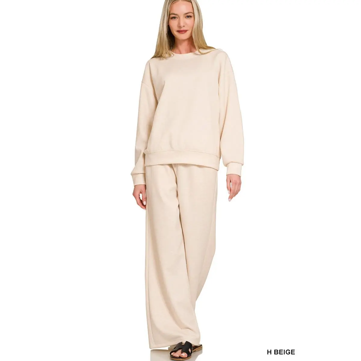 Women's Chic Zenana Scuba Crewneck Pullover & 2-Piece Pants Set, Stylish Loungewear Outfit, Style