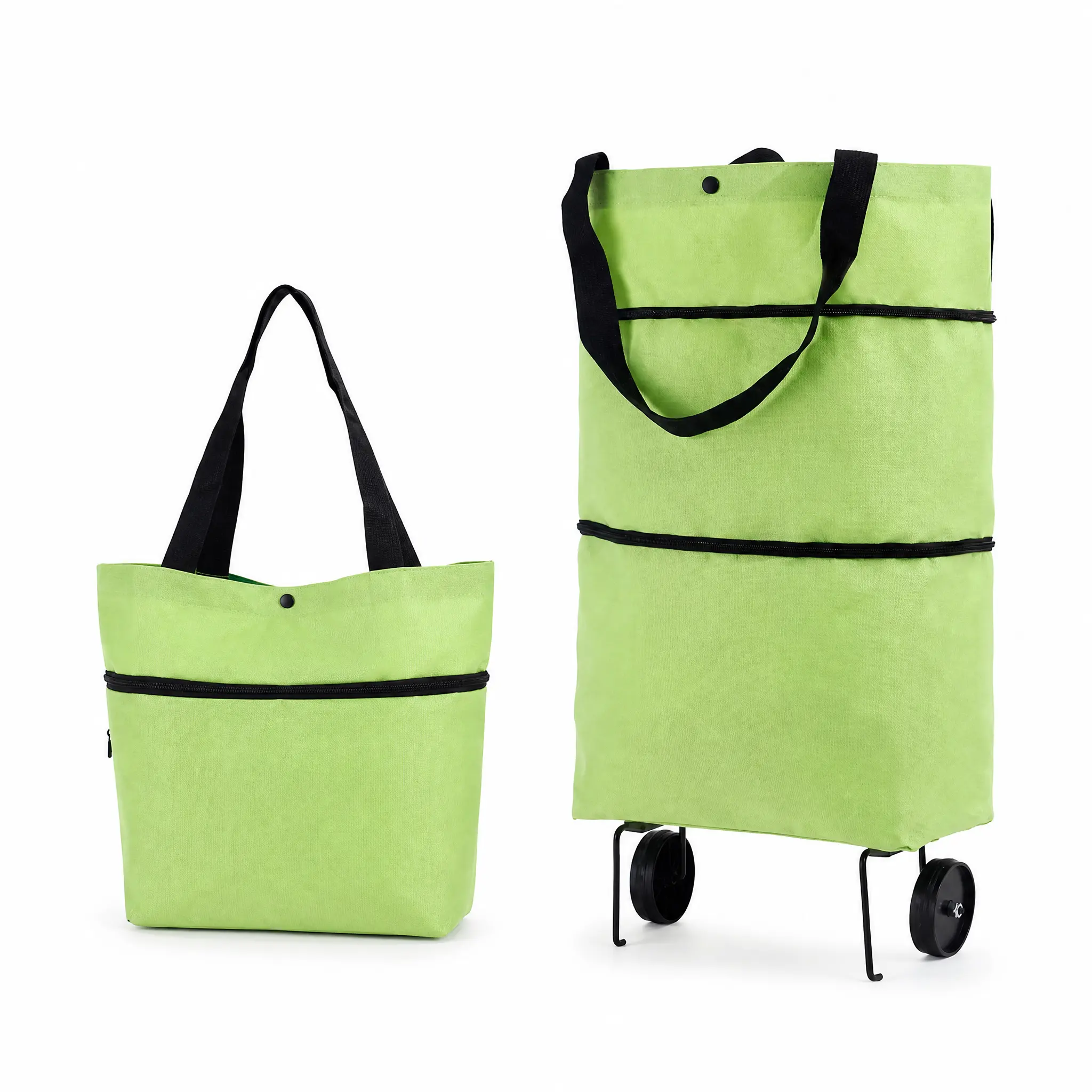 oldable Shopping Trolley Bag with Wheels, Portable Reusable Grocery Tote, Lightweight Rolling Shopping Cart Bag with Carry Handles for Supermarket, Travel, Laundry and Daily Use