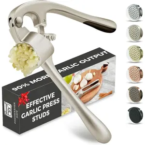 High Effective Garlic Press With Studs, Heavy Duty Garlic Mincer, Easy to Squeeze and Clean, Rust Proof & Dishwasher Safe, Ginger Crusher- Imperial Silver