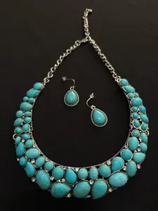 Vintage Bohemian Turquoise Bib Necklace & Teardrop Earring Set - 002