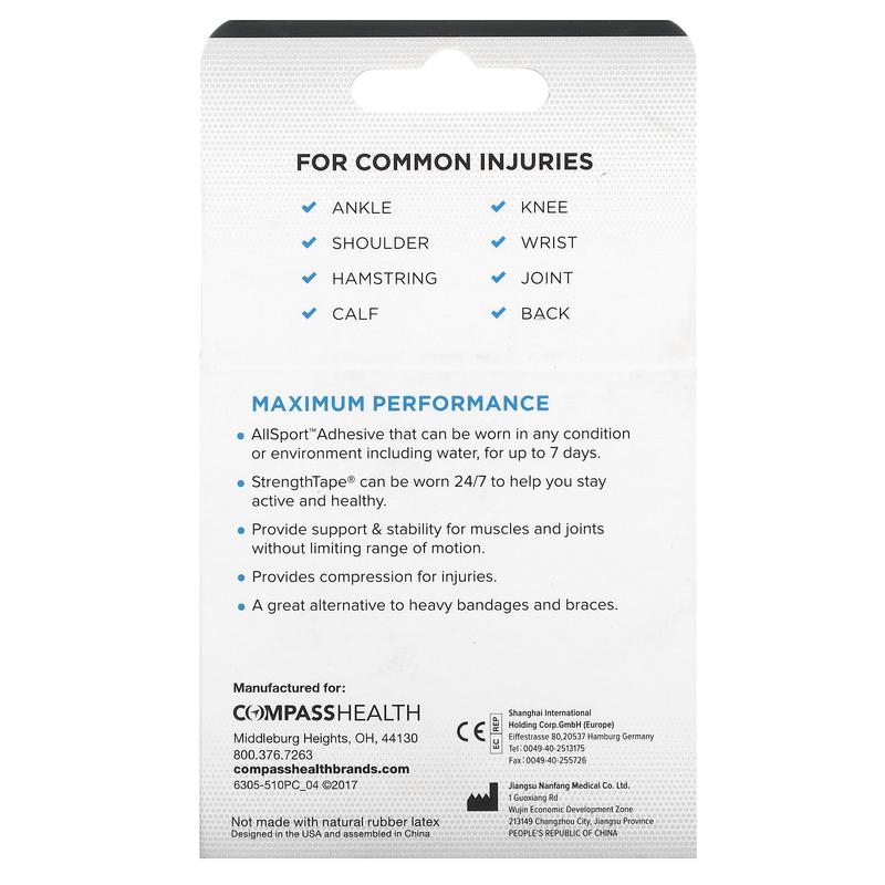 Strengthtape Kinesiology Tape, Black, 20 Pre-Cut Strips