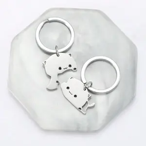 2 pieces of stainless steel cartoon spliced cat keychain, best friend couple backpack pendant, cute pendant, gift accessory, souvenir