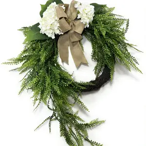 17.7 Inch Decorative Wreath, All-Season Floral Wreath with Bowknot, Hydrangea Wreath, Front Door Decoration, Rustic Home Decor, Holiday Outdoor Ornament