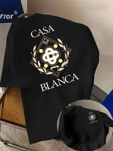 Casa Blanca Letter Artistic Geometric Floral Print Tennis Element Detail Casual Summer Fashion Short Sleeve T-Shirt