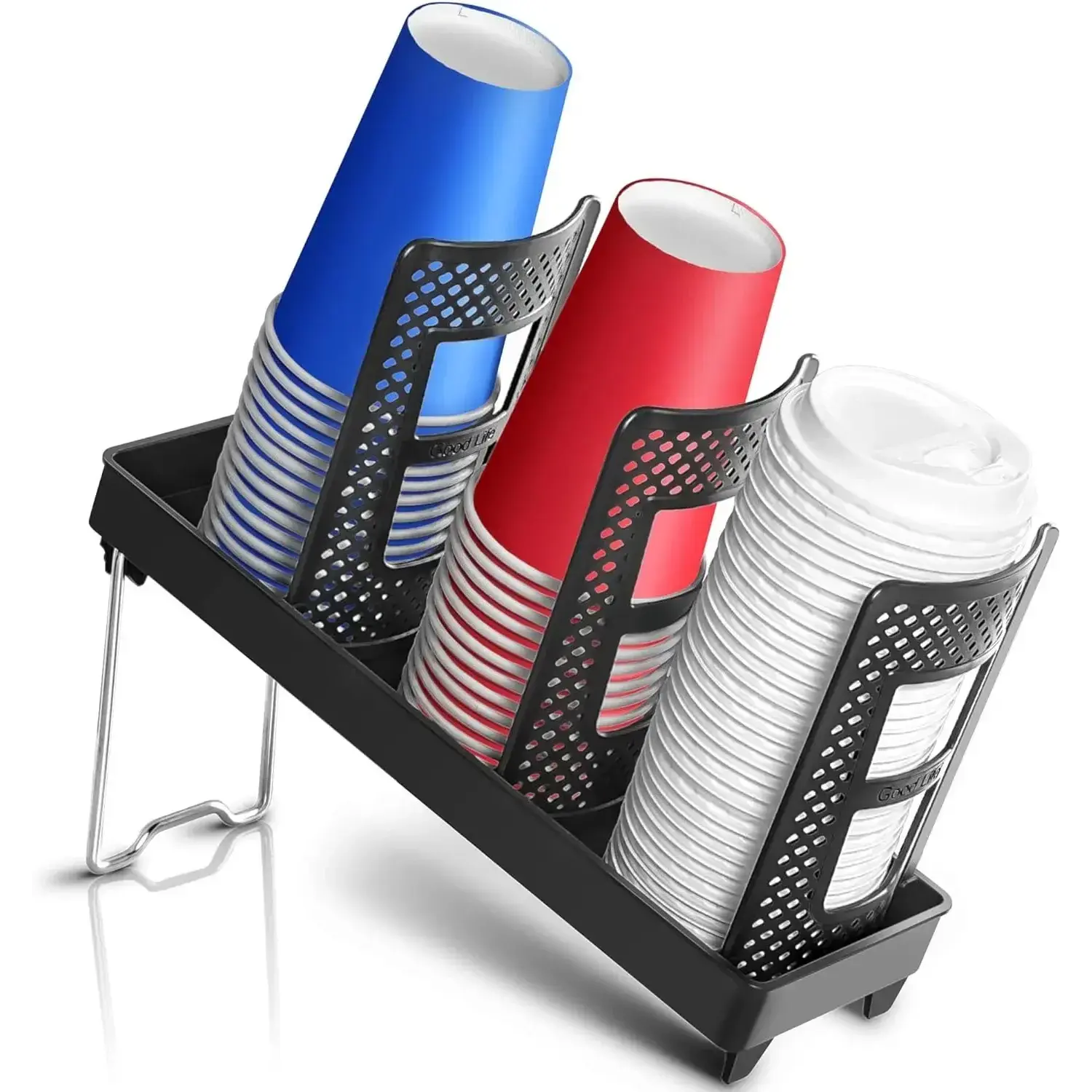 Paper Cup and Lid Holder, Disposable Coffee Cup Dispenser, 3-Slot Upright Paper Cup Dispenser for Coffee Stations, Kitchens, Bars, Restaurants, Lounges (Black)