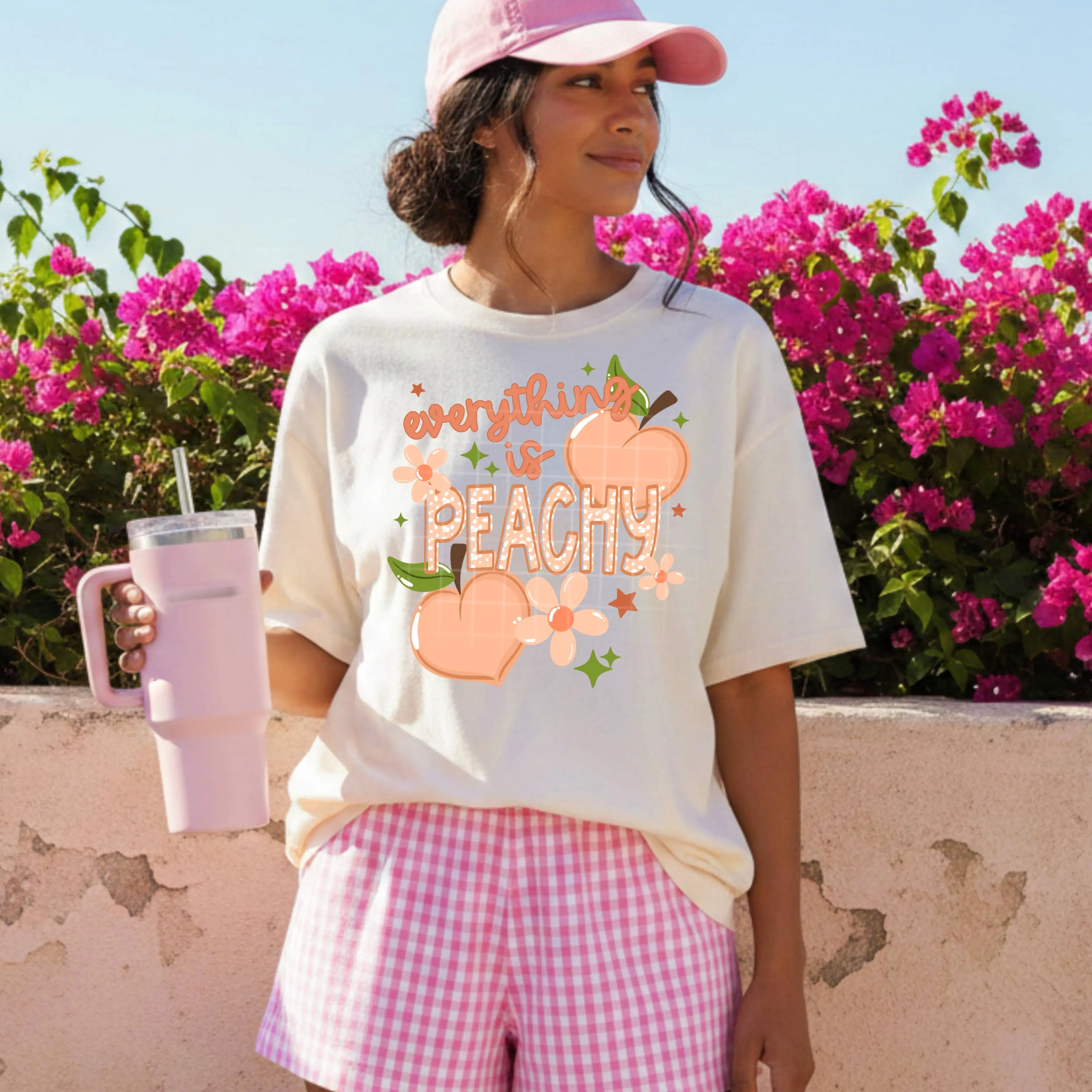 Everything Is Peachy Graphic T-Shirt | Cute Peach Fruit Tee | Positive Summer Unisex Shirt | Fun Seasonal Apparel