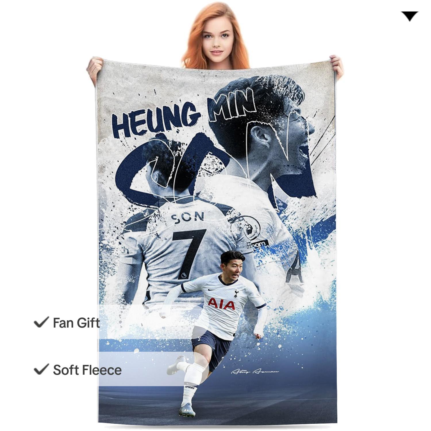Son Heung Min Graphic Throw Blanket - Polyester Fleece Football Star Blanket with Player Image, Sporty Look Korean Fan Gift for Indoors Outdoors