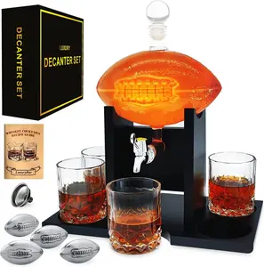 Football Whiskey Decanter Set with Glasses Spout 4Chiller,47oz Whiskey Decanter Sets for Men,Whiskey Set Gifts for Men,Birthday Gifts for Men Gifts for Dad Him Boyfriend,Tequila Decanter Alcohol