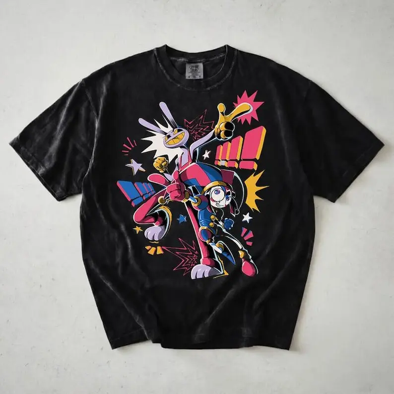 Comfort Colors Jax & Pomni Tee | The Amazing Digital Circus Character Graphic T-Shirt | Retro Cartoon Streetwear Shirt | Unisex Oversized Cotton Tee | Circus Fan Gift