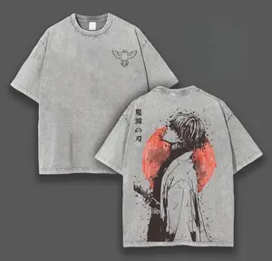 Retro Vintage Zenitsu Agatsuma Demon Slayer Anime Double Printed Washed Tee Unisex Oversize Cotton T-Shirt Gift For Anime Fans Casual Style