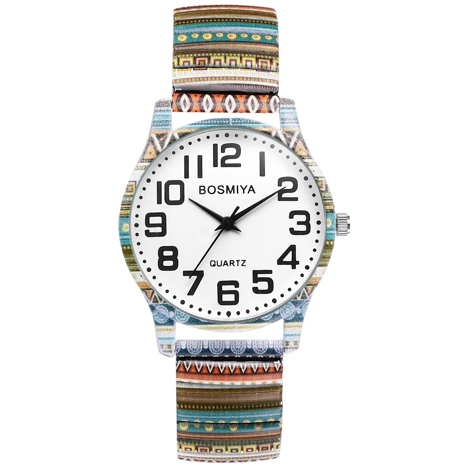 OIDEA Women's Large Round Analog Quartz Watch - Casual Adult Fashion Accessory, Colorful Flowers Print, Big Numbers Easy-Reader Face, Elastic Stretch Band, Hard Glass Window, Classic Style for Summer, Christmas, Thanksgiving, Valentine's Day, Jewelry For,
