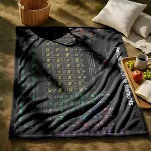 1 piece Periodic Table of Elements and Detailed Classification of Elements themed flannel blanket - Super soft flannel blanket, suitable for beds and sofas, all-season use, modern design, digitally printed pattern, 100% polyester material, machine