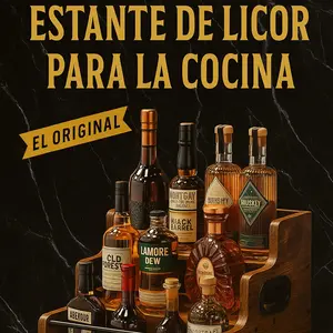 Rustic Wood 3-Tier Liquor Bottle Display Shelf 16 x 12 x 9.25 inches Bar Organizer with Metal Rail for Home & Professional Bars