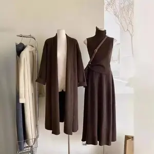 Women Three Piece Sets Long Sweater Vest Jumper Dress Kintted Spring Autumn Winter Crochet Cardigan Y2k High Waist Skirt Tops For Women