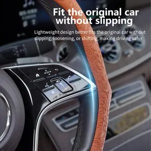 Embossed Leather Steering Wheel Cover Wear Resistant Universal Grip for Four Seasons Car Accessories 38cm - Automotive