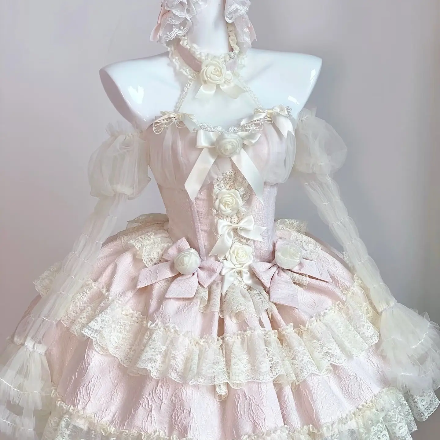 Pink dress+headband+sleeves+skirt suppor