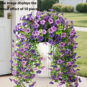 6pcs Artificial Hanging Flowers for Outdoors,Fake Hanging Plant Spring Summer Decor, UV Resistant No Fade Faux Silk Daisy Flower for Planter Front Door Porch Patio Yard Garden(Double Purple)