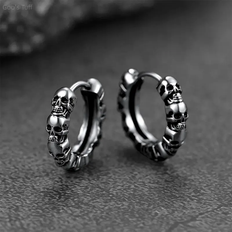 Men Ear Jewelry Ear Cuff Viral TikTok American Hip Hop Street Earrings Vintage Textured Skull Clip On Accessory Cool Edgy Retro Texture Comfortable Daily Rap Punk Streetwear