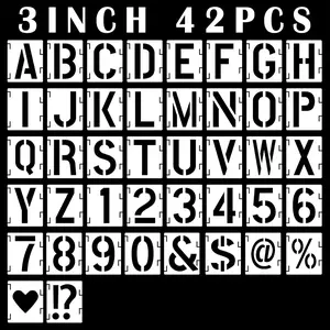 42 count Letter Stencils 3 inch, Symbol Numbers Craft Stencils,  Alphabet Templates Interlocking Stencil Kit for Painting on , Wall, Fabric, Rock, Chalkboard, Canvas, Sign, DIY Art Projects