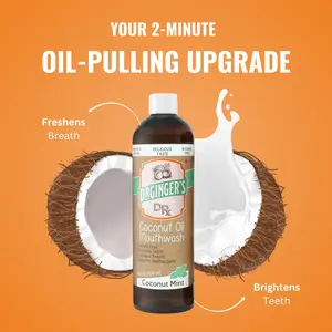 Dr. Ginger's DRX Coconut Oil Mouthwash 14oz -The best for Mouth Washing with Peppermint & Organic Coconut Oil Formula for Fresh Breath & Gum Health,  Alcohol-Free, Fluoride-Free, Dye-Free Antibacterial