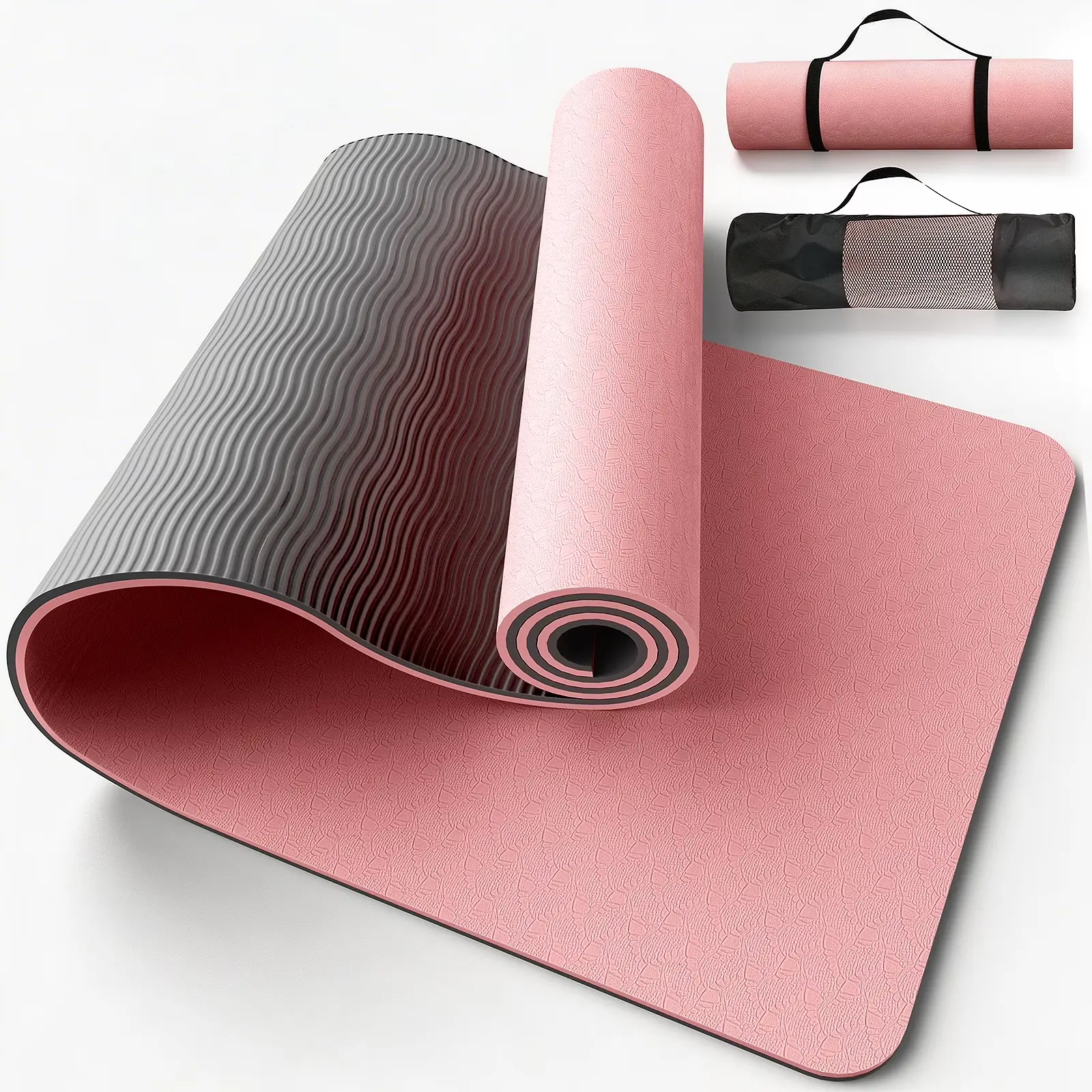 Non Slip Yoga Mat 72 x 24 Inch with Carry Strap & Storage Bag 6mm Exercise Mat Pink