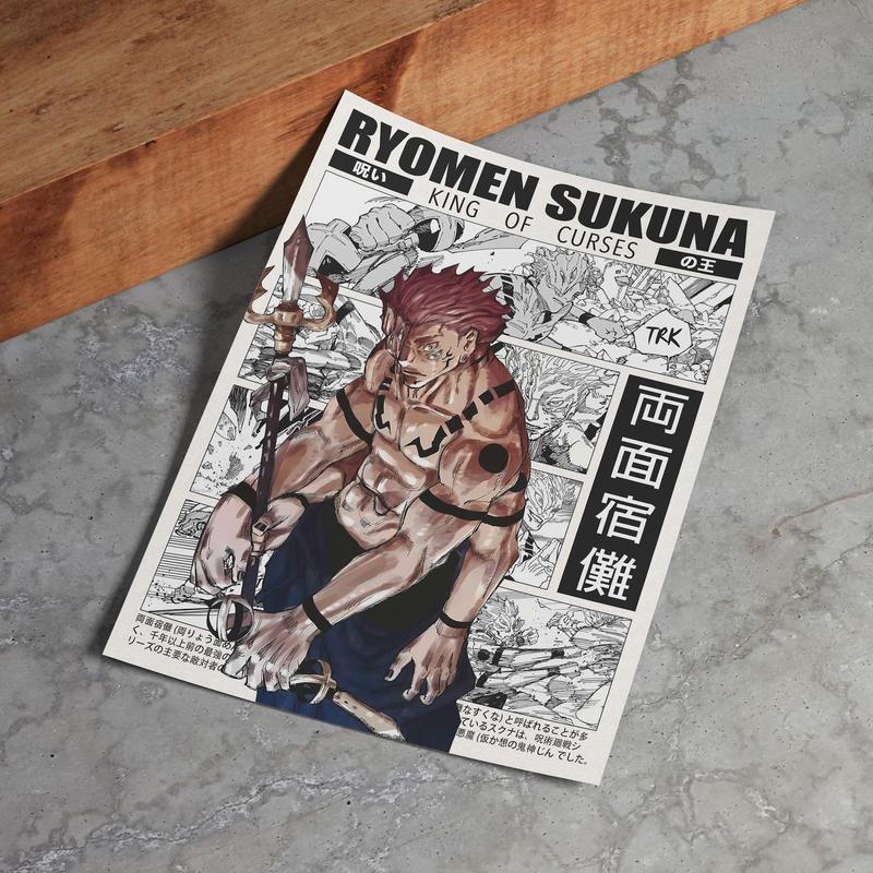 Jujutsu Kaisen Anime Manga Poster Art Print, JJK Ryomen Sukuna Vintage Japanese Wall Decor Artwork