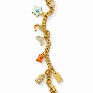 Playful Luxe Charm Keychain Color Pop Edition Bag Charm with Rainbow and Bear Charms