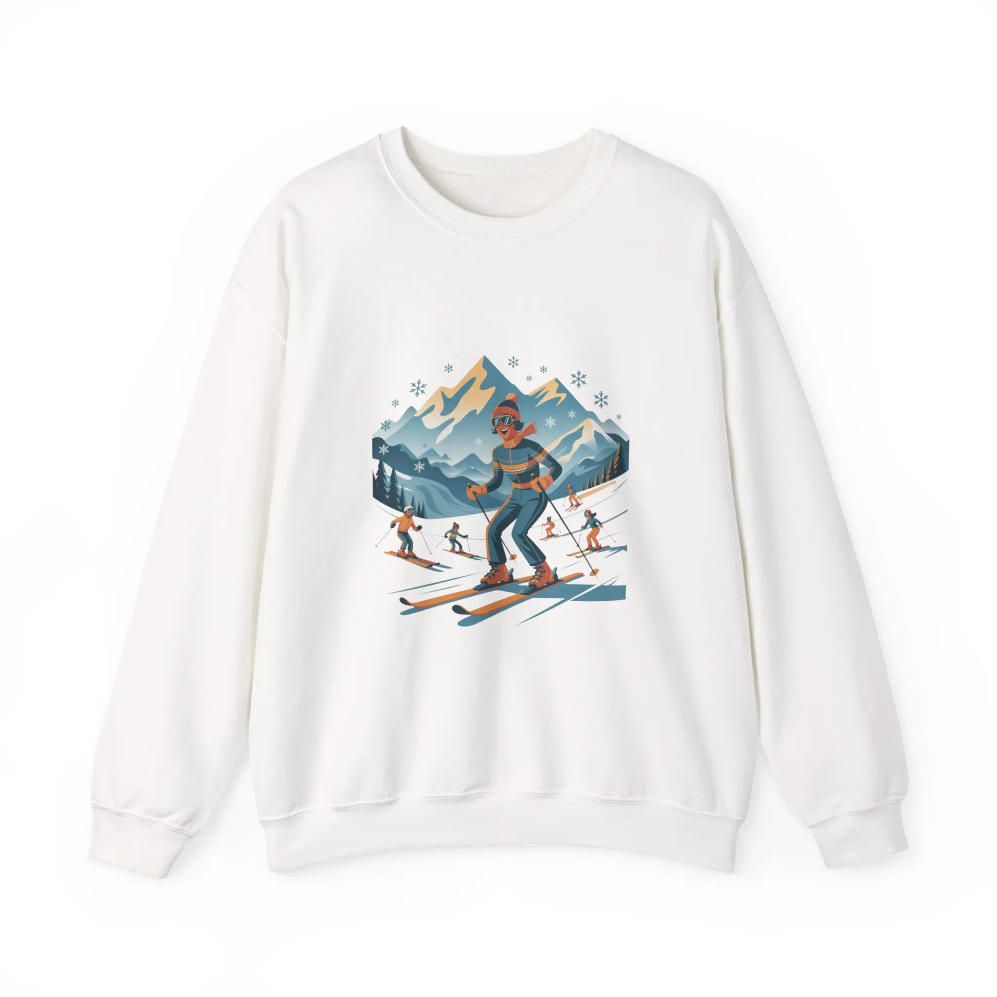 Retro Skiing Mountain Scene Sweatshirt | Vintage Ski Resort Graphic