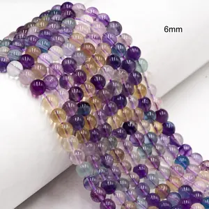Natural Rainbow Fluorite Smooth Round Beads 6mm 8mm 15.5"Strand