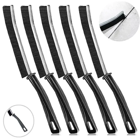 Home 5-Piece Heavy Duty Hard Bristle Crevice Brush Set, 23.62in Long Handle, Thin 0.87" Fit, 0.56oz, Easy Hanging Multifunctional Cleaning Tool for Grout, Car Tracks