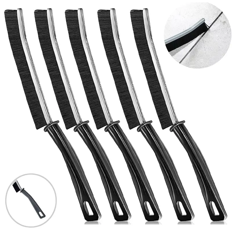 Home 5-Piece Heavy Duty Hard Bristle Crevice Brush Set, 23.62in Long Handle, Thin 0.87" Fit, 0.56oz, Easy Hanging Multifunctional Cleaning Tool for Grout, Car Tracks