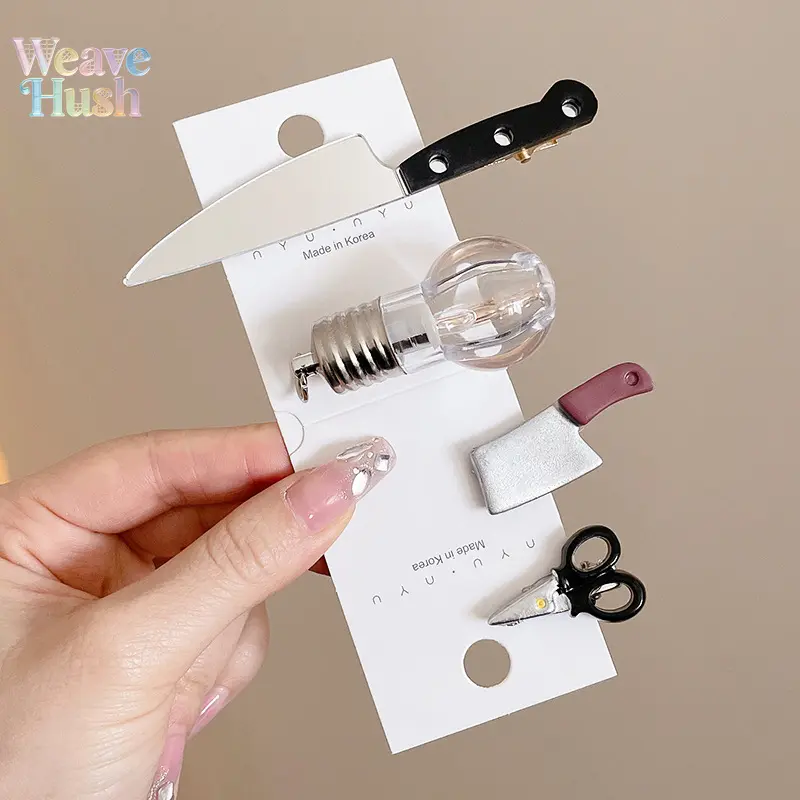 4Pcs Cute Funny Simulation Hair Clips, Creative Scissors & Light Bulb Shape Hairpins, Women Fashion Side Bangs Broken Hair Barrettes, Trendy Unique Headwear Hair Accessories for Daily Party Casual Styling
