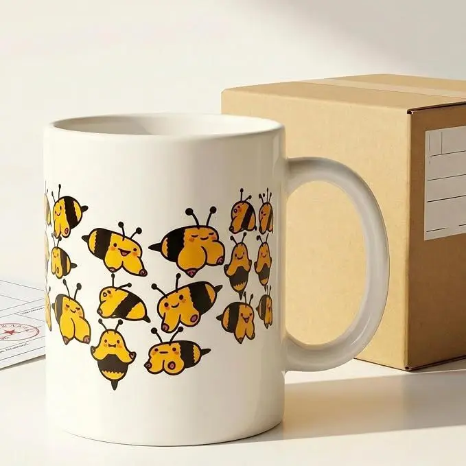 Cute Bee Mug, Funny Bumble Bee Coffee Cup, Kawaii Honey Bee Ceramic Mug, Bee Lover Gift, Cottagecore Nature Mug, Adorable Animal Coffee Cup
