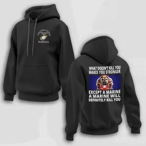 Marine Corps What Doesn’t Kill You Hoodie, USMC Motivational Graphic Pullover, Semper Fi Military Mindset Hoodie, Veteran Support Gift, Patriotic Streetwear Cozy Everyday Outfit