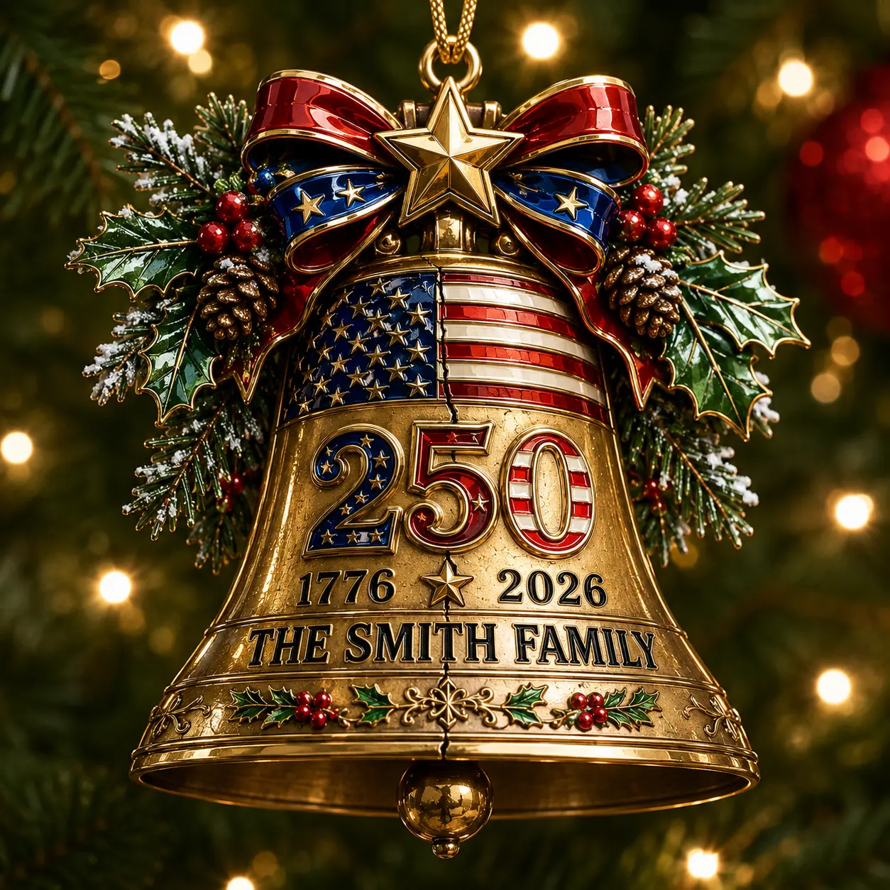 2026 Personalized USA 250th Anniversary Christmas Ornament - Custom Family Name, Festive Home Christmas Decoration