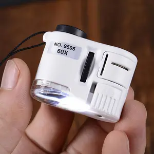 Handheld Magnifier with LED Light, 1 Count Portable Mini Pocket Microscope, Button Battery Powered Magnifying Glass for Currency Detecting, Office Gadgets