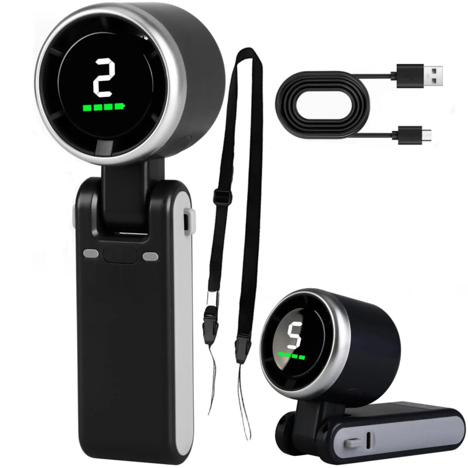 3-in-1 Mini Portable Fan – 3600mAh Rechargeable, 180° Foldable, LED Display, 5-Speed Personal Cooling for Home, Travel & Outdoors